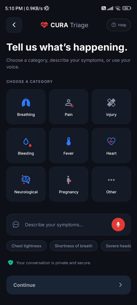 CURA Triage Assessment Screen